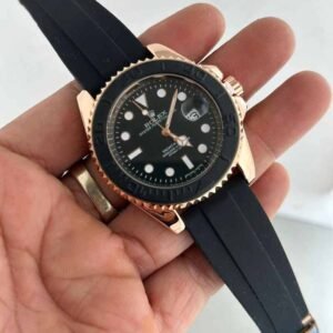 Rolex Yacht-Master Automatic Black Dial 18kt Everose Gold Black Rubber Strap Unisex Watch
