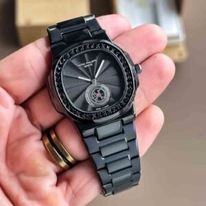 Patek Philippe Nautilus Mad Watch Quartz Movement Full Black Dated watch for Men's Collection (Black)