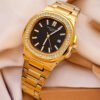 Patek Philippe Nautilus Mad Watch Quartz Movement Full Black Dated watch for Men's Collection (Gold Edition)